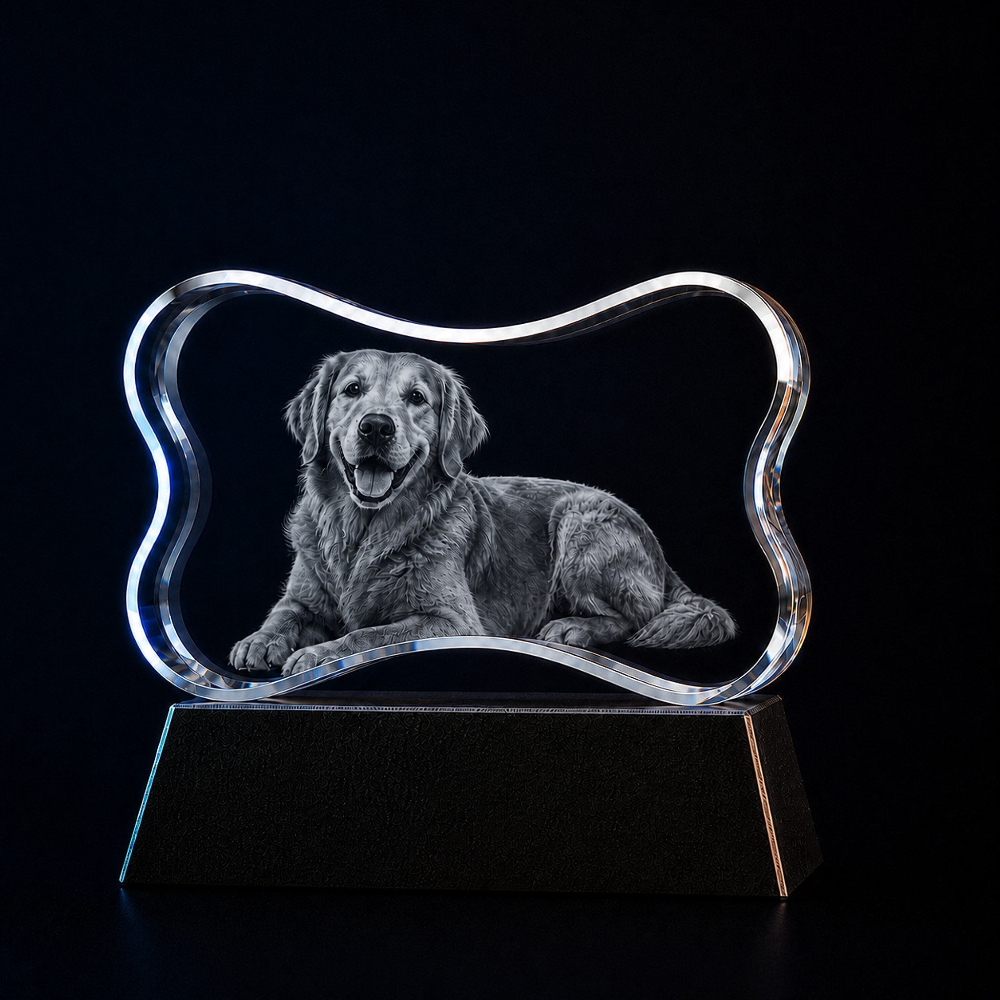Personalized 3D pet memorial crystal with custom laser-engraved photo