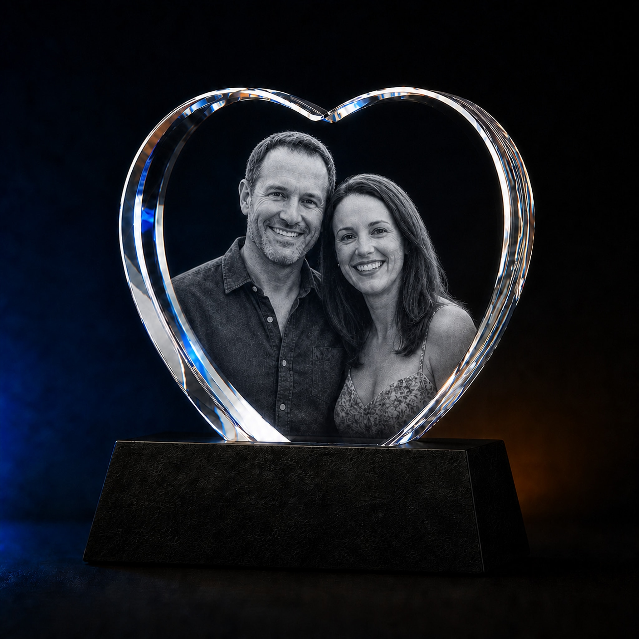 Personalized 3D Heart Crystal with custom laser-engraved photo