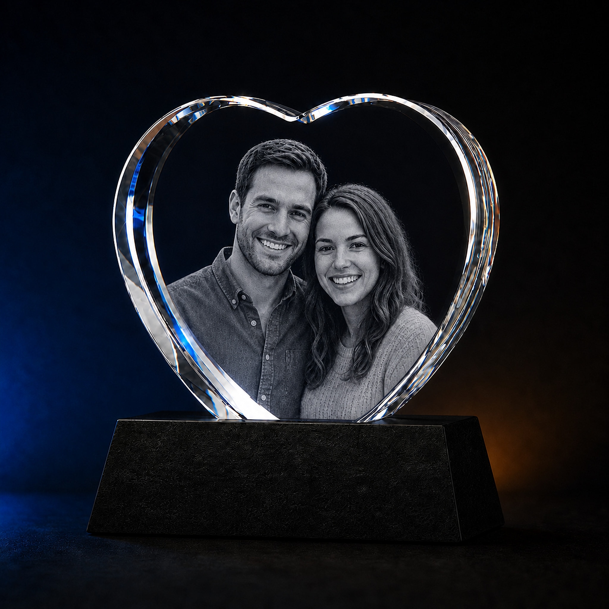 Personalized 3D Heart Crystal with custom laser-engraved photo